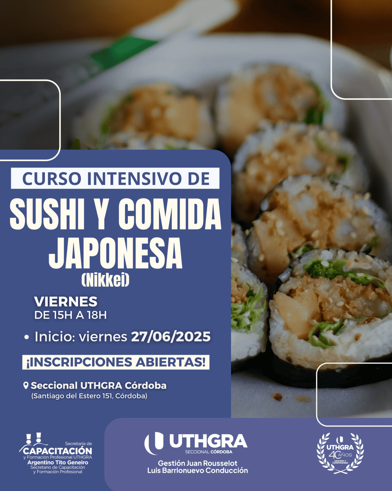 Nuevo Curso de SUSHI y Comida Japonesa en UTHGRA Córdoba